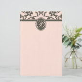 Roze en Bruine Paisley Bloemmonogram Briefpapier (Staand voorkant)