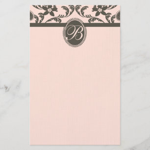 Roze en Bruine Paisley Bloemmonogram Briefpapier