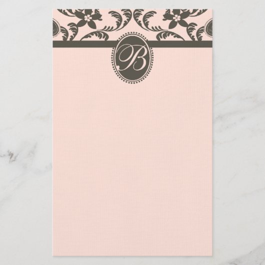 Roze en Bruine Paisley Bloemmonogram Briefpapier (Voorkant)