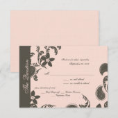 Roze en Bruine Paisley en Bloemen RSVP Kaartje (Voorkant / Achterkant)
