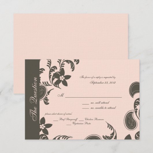 Roze en Bruine Paisley en Bloemen RSVP Kaartje (Voorkant / Achterkant)