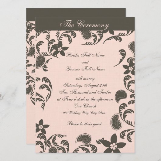 Roze en bruine Paisley Kaart (Voorkant / Achterkant)