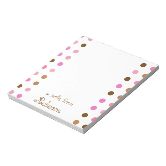 Roze en bruine poka Dot gepersonaliseerd Notitiebl Notitieblok (Linkerzijde)