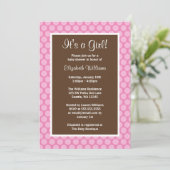 Roze en bruine poka Dots Baby Shower Invitations Kaart (Staand voorkant)
