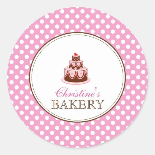 Roze en bruine poka Dots Cake Bakery Sticker LABEL (Voorkant)