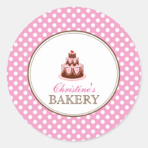 Roze en bruine poka Dots Cake Bakery Sticker LABEL