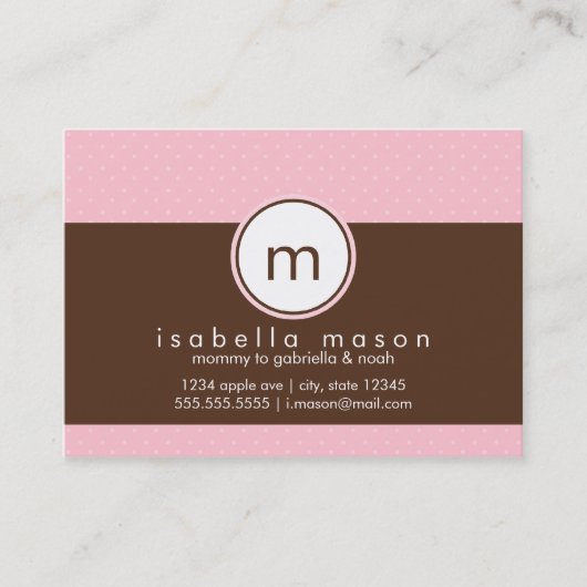 Roze en bruine pokadots contactkaartje (Voorkant)