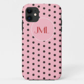 Roze en bruine pokadots Monogrammen Initialen Case-Mate iPhone Case (Achterkant)