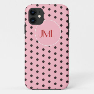Roze en bruine pokadots Monogrammen Initialen Case-Mate iPhone Case