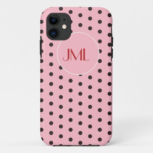 Roze en bruine pokadots Monogrammen Initialen Case-Mate iPhone Case (Achterkant)