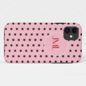 Roze en bruine pokadots Monogrammen Initialen Case-Mate iPhone Case (Achterkant (horizontaal))