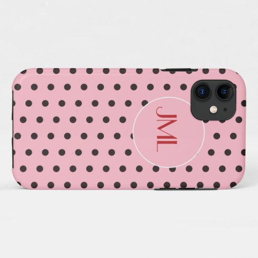 Roze en bruine pokadots Monogrammen Initialen Case-Mate iPhone Case (Achterkant (horizontaal))