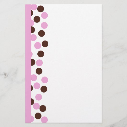 Roze en Bruine Polka Dot Briefpapier (Voorkant)