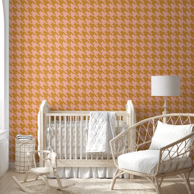 Roze en Bruine Preppy Houndstooth voor Girls Room Behang (Kinderen)