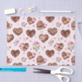Roze en bruine rozen bloemige harten bruiloftsborr tissuepapier (Craft)