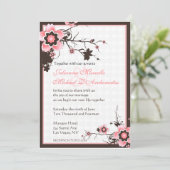 Roze en bruine Sakura Cherry Blossom Wedding Invit Kaart (Staand voorkant)