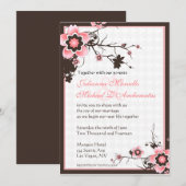 Roze en bruine Sakura Cherry Blossom Wedding Invit Kaart (Voorkant / Achterkant)