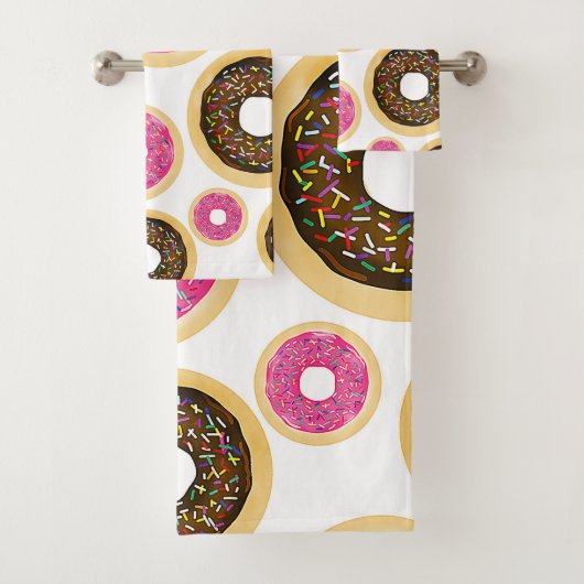 Roze en bruine sprinkhanen donuts Modern Fun Cute Bad Handdoek (Insitu)