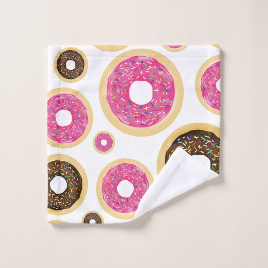 Roze en bruine sprinkhanen donuts Modern Fun Cute Bad Handdoek (Wasdoekje)