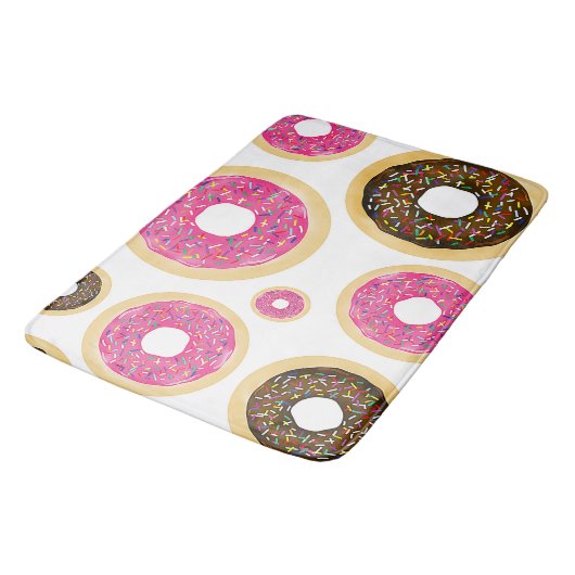 Roze en bruine sprinkhanen donuts Modern Fun Cute Badmat (Gekanteld)