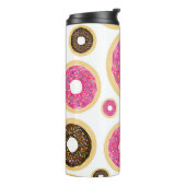 Roze en bruine sprinkhanen donuts Modern Fun Cute Thermosbeker (Gedraaid links)