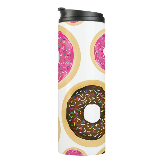 Roze en bruine sprinkhanen donuts Modern Fun Cute Thermosbeker (Geroteerd rechts)