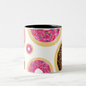 Roze en bruine sprinkhanen donuts Modern Fun Cute Tweekleurige Koffiemok (Center)