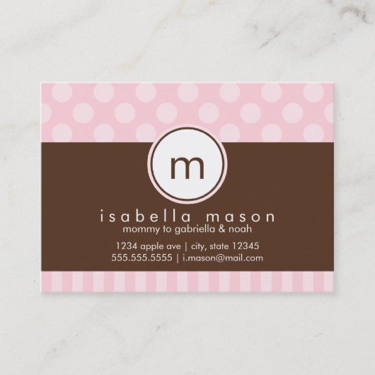 Roze en bruine Stippen & stripkaart Contactkaartje (Voorkant)