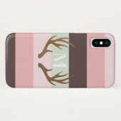 Roze en bruine streep monogram gewei Case-Mate iPhone case (Achterkant (horizontaal))