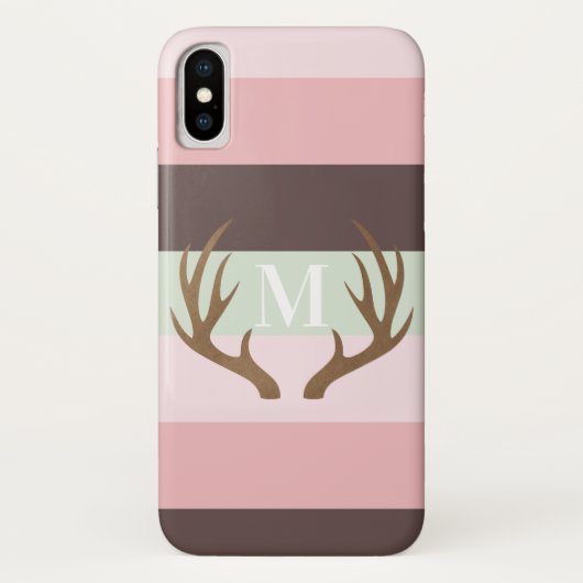 Roze en bruine streep monogram gewei Case-Mate iPhone case (Achterkant)