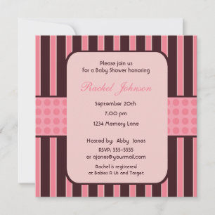 Roze en bruine strepe Baby shower Kaart