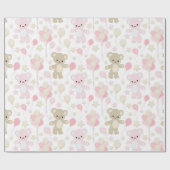 ROZE EN BRUINE TEDDYBEREN MET BALLONNEN CADEAUPAPIER (Vlak)