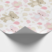 ROZE EN BRUINE TEDDYBEREN MET BALLONNEN CADEAUPAPIER (Hoek)