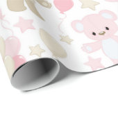 ROZE EN BRUINE TEDDYBEREN MET BALLONNEN CADEAUPAPIER (Rol Hoek)