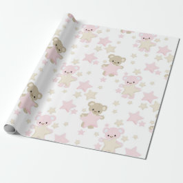 ROZE EN BRUINE TEDDYBEREN MET STERREN CADEAUPAPIER