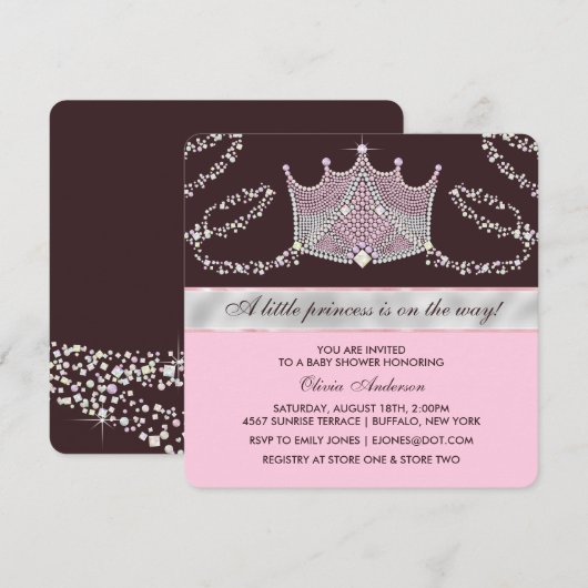Roze en bruine Tiara Princess Baby shower Kaart (Voorkant / Achterkant)