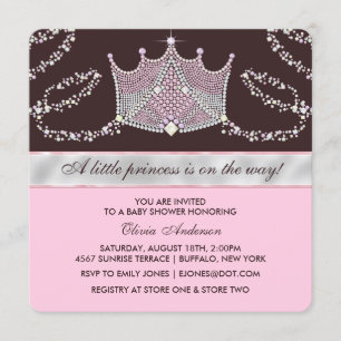 Roze en bruine tiara prinses baby shower kaart