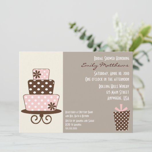 Roze en bruine uitnodiging (Staand voorkant)