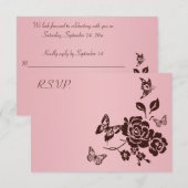 Roze en Bruine Vlinder Bloemkaart Kaart (Voorkant / Achterkant)