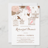 Roze en bruine vogelkooien repetitie diner kaart (Voorkant)