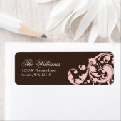 Roze en bruine werveling floreren retouradres etiket (Insitu)