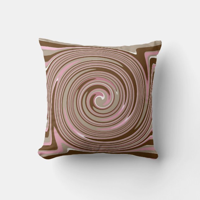 Roze en bruine wervelpatroon kussen (Voorkant)