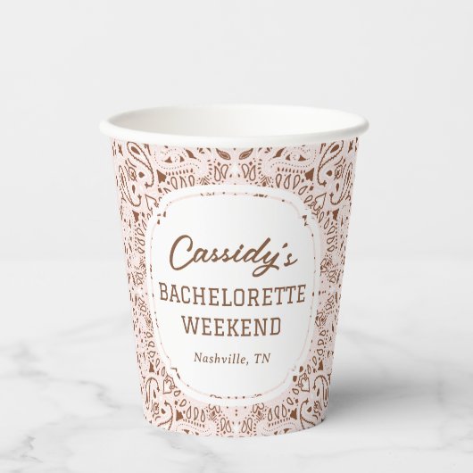 Roze en Bruine Westerse Bachelorette-feest Papieren Bekers (Voorkant)