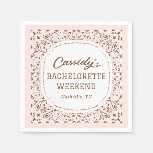 Roze en Bruine Westerse Bachelorette Party Servet (Voorkant)