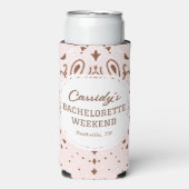 Roze en Bruine Westerse Jonggezellenfeest Seltzer Blikjeskoeler (Seltzer Voorkant)