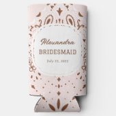 Roze en Bruine Westerse Jonggezellenfeest Seltzer Blikjeskoeler (Achterkant)