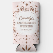 Roze en Bruine Westerse Jonggezellenfeest Seltzer Blikjeskoeler (Voorkant)