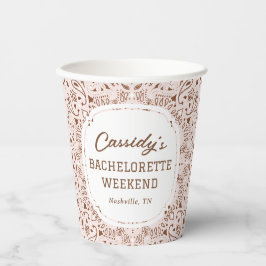 Roze en bruine westerse vrijgezellenfeest papieren bekers