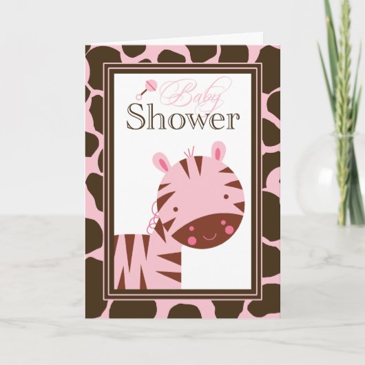 Roze en bruine zebra baby shower uitnodiging (Voorkant)