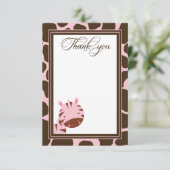 Roze en bruine zebra meisjes dank je platte kaart (Staand voorkant)